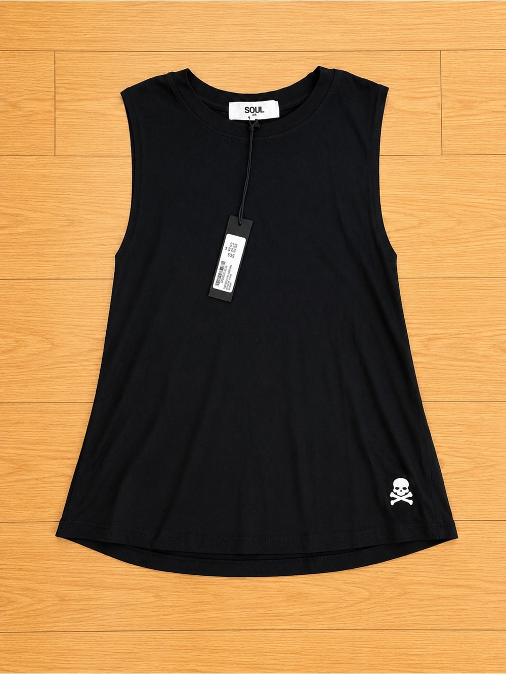 soulcycle Black Sleeveless Tank with White Skull Accent